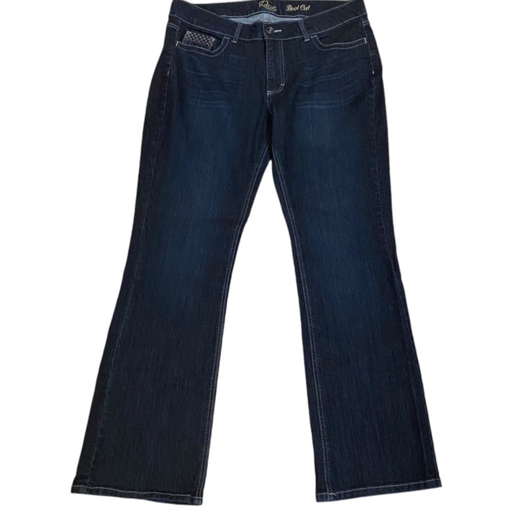 Lee Reserve Boot Cut Dark Wash Embroidered Pockets Denim Blue Jeans ~ Women's 16